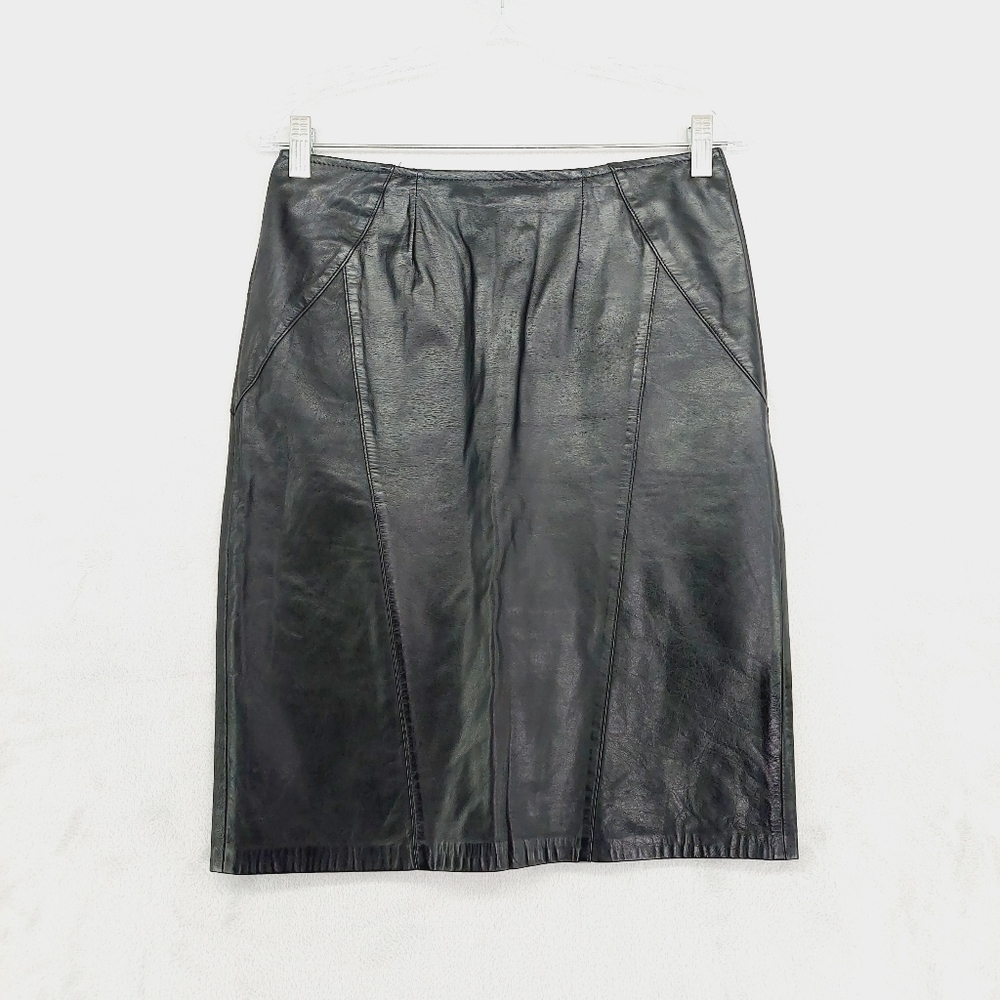 Vintage Genuine Leather Pencil Business Casual Mob Wife Skirt